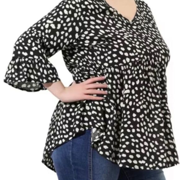 Agnes Orinda NWT plus size V-neck 3/4 flounce sleeve baby doll Blouse S/2X - Picture 3 of 8
